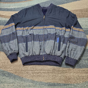 Vintage Ted Lapidus Reversible Knit Jacket Blue Gray Stripe Mens 38